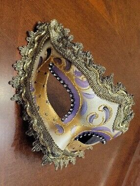 Venetian Masquerade Mask in Gold, Purple, and Cream